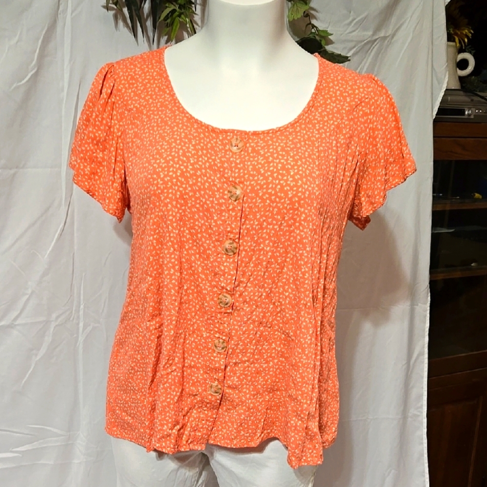 Orange Button-Up Women's Top